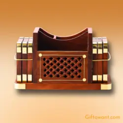 Wooden Coaster Set with Tissue Holder